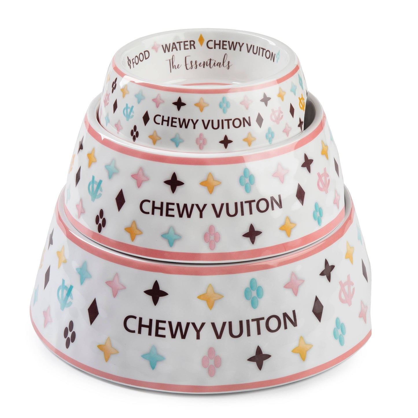 Haute Diggity Dog - White Chewy Vuiton Dog Bowl - Large